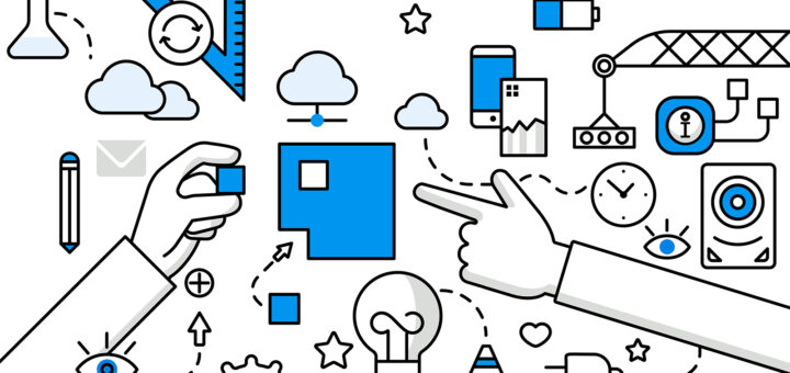 Diversos componentes, itens de ideia e quebra cabeças formando um Produto