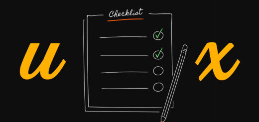 Fundo escuro com uma folha de papel e alguns itens de checklist acompanhando das letras "u" e "x"