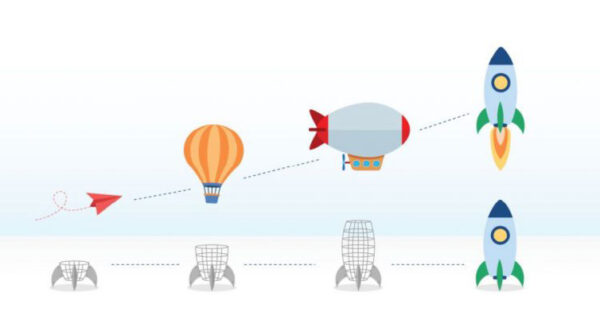 avião de papel evoluindo para balão e depois para avião mostrando a evolução do MVP?