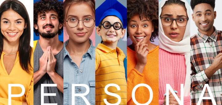 7 fotos grande de pessoas ao lado da outra com a palavra "PERSONA" à frente de cada uma