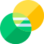 dois círculos parcialmente sobre o outro nas cores verde e amarelo, de modo que a interseção se mostra listrada