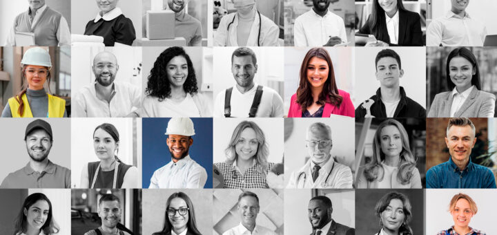 Diversas fotos de usuários em preto e branco e algumas destacadas em colorido